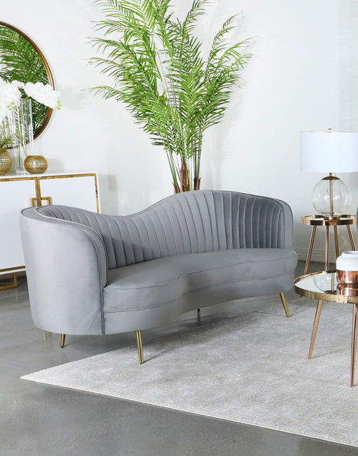 Sophia Upholstered Sofa with Camel Back Grey and Gold image