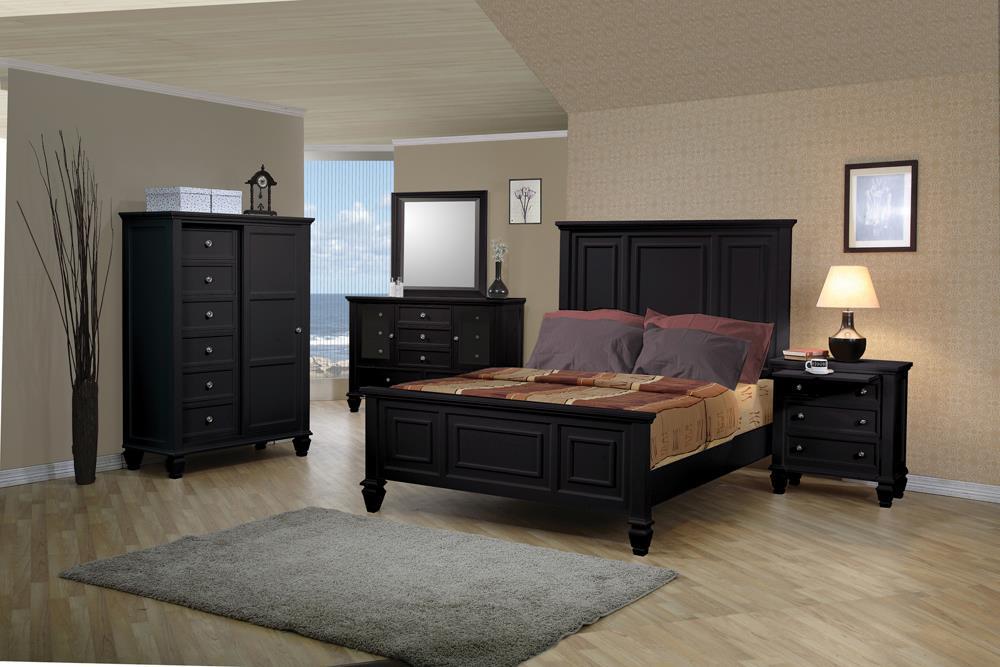 Sandy Beach California King Panel Bed with High Headboard Black