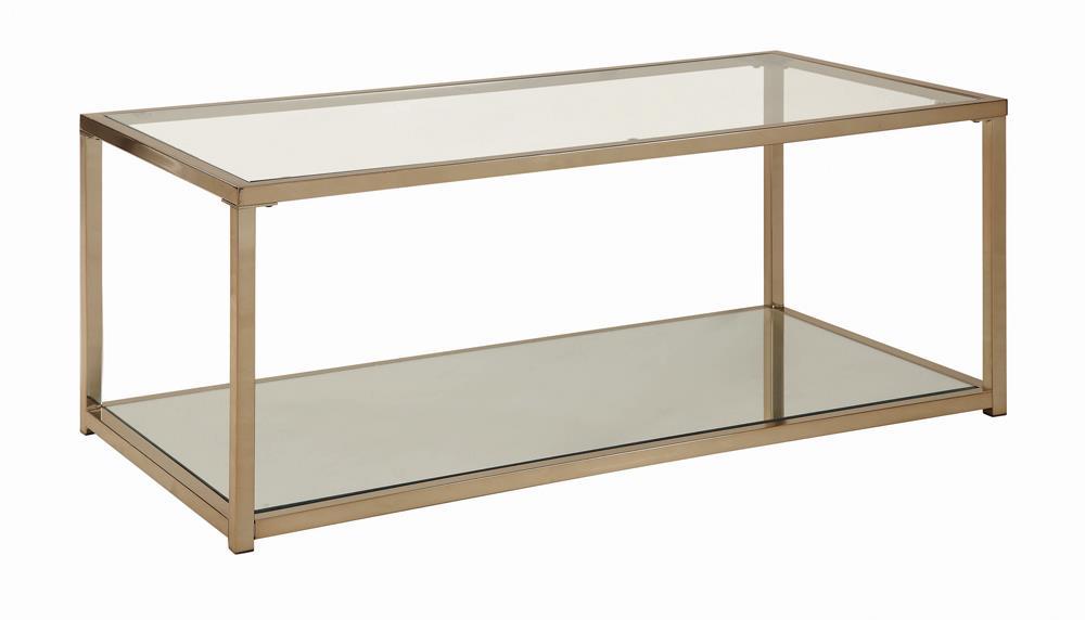 Cora Coffee Table with Mirror Shelf Chocolate Chrome