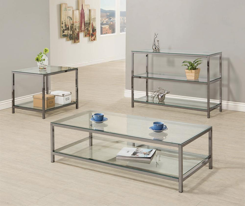 Trini Sofa Table with Glass Shelf Black Nickel