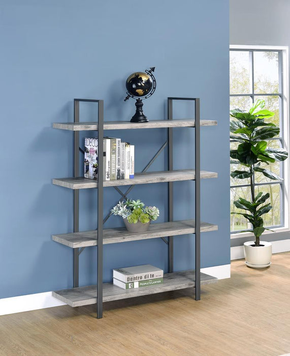 Cole 4-Shelf Bookcase Grey Driftwood and Gunmetal