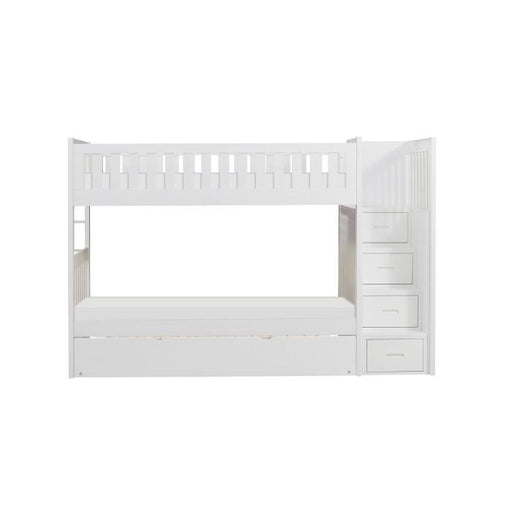 Homelegance Galen Bunk Bed w/ Reversible Step Storage and Twin Trundle in White B2053SBW-1*R image