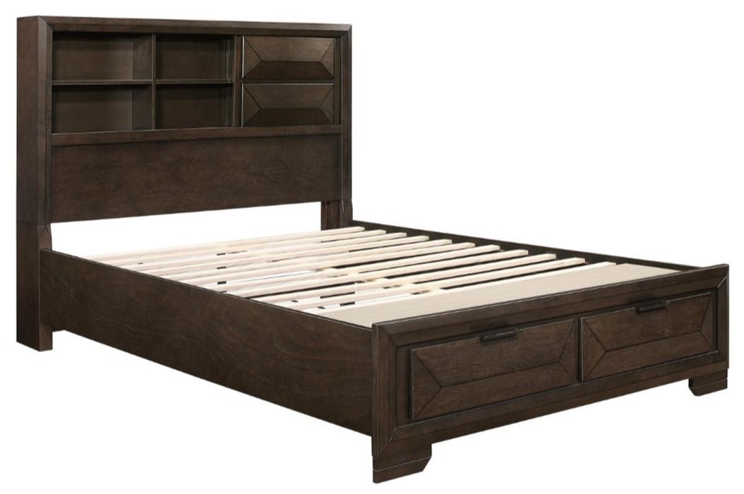 Chesky Queen Bookcase Bed with Footboard Storage in Warm Espresso 1753-1*