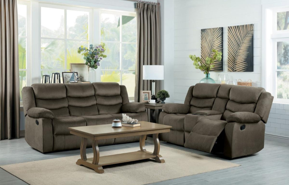 Homelegance Furniture Discus Double Reclining Loveseat in Brown 9526BR-2