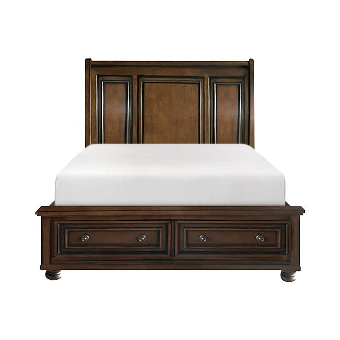 Cumberland Queen Sleigh Platform Bed with Footboard Storage in Brown Cherry 2159-1* image