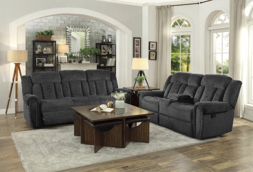 Homelegance Furniture Nutmeg Double Reclining Loveseat in Charcoal Gray 9901CC-2