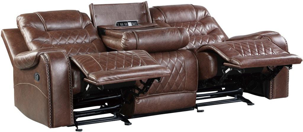 Homelegance Furniture Putnam Power Double Reclining Sofa with Drop-Down in Brown 9405BR-3PW