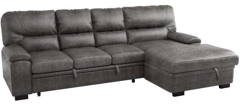 Homelegance Furniture Michigan Sectional with Pull Out Bed and Right Chaise in Dark Gray