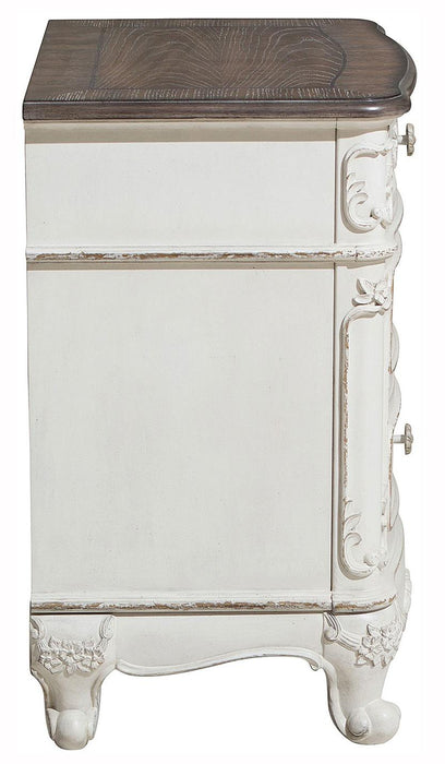 Cinderella Night Stand in Antique White with Grey Rub-Through