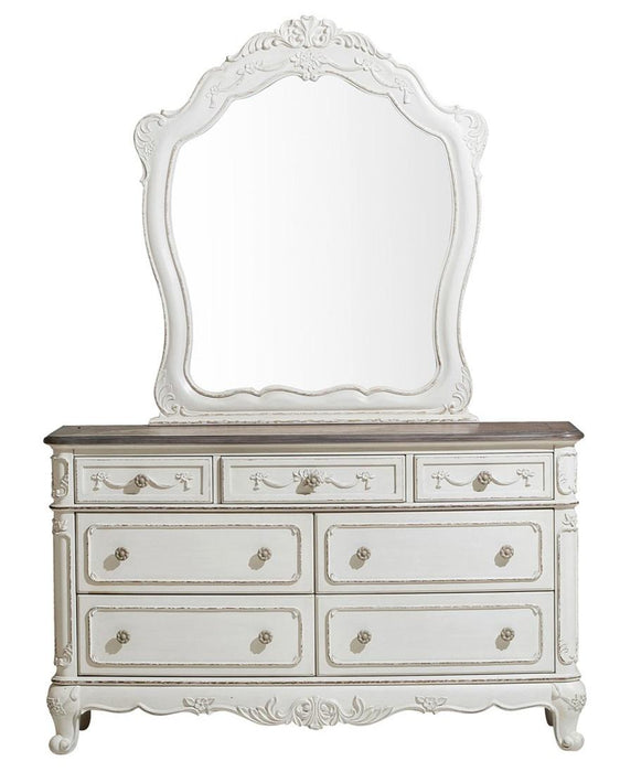 Cinderella Mirror in Antique White with Grey Rub-Through