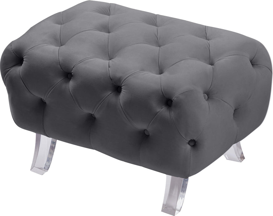 Crescent Grey Velvet Ottoman