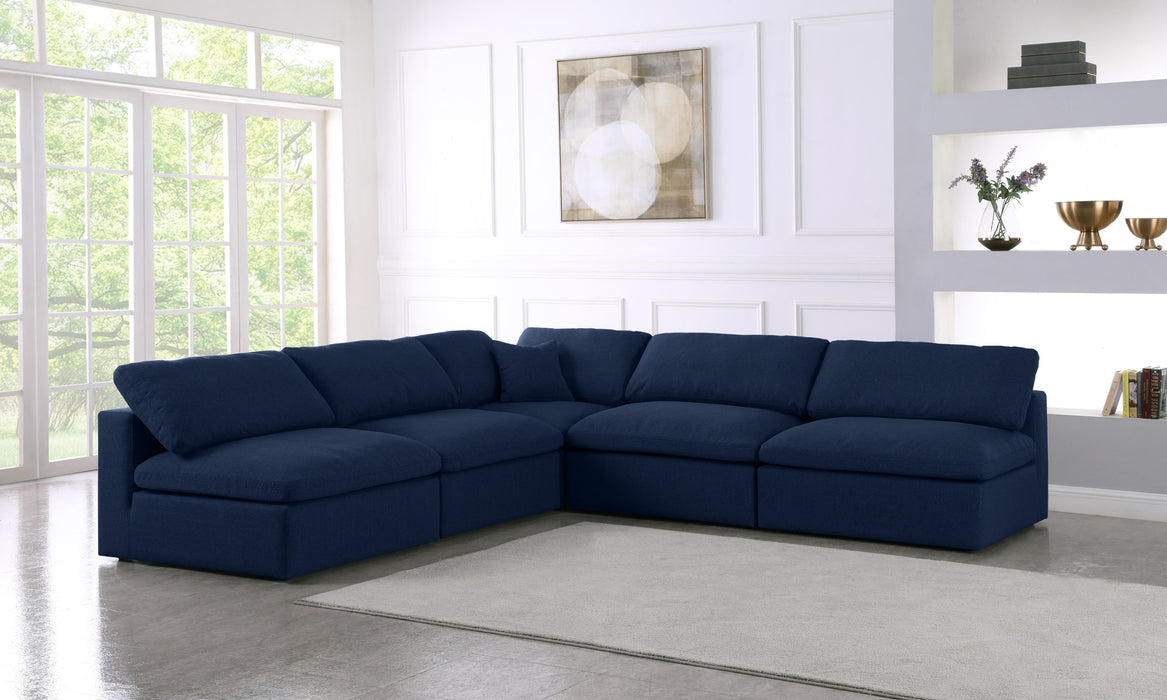 Serene Navy Linen Fabric Deluxe Cloud Modular Sectional