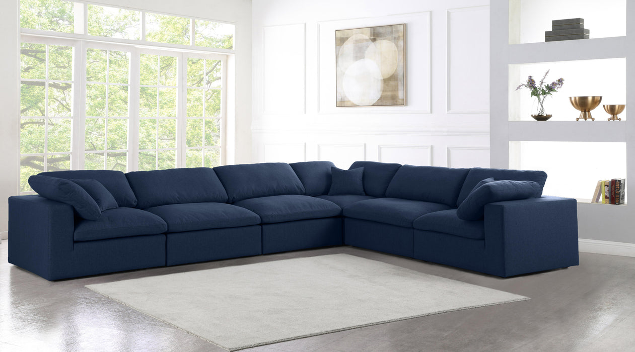 Serene Navy Linen Fabric Deluxe Cloud Modular Sectional