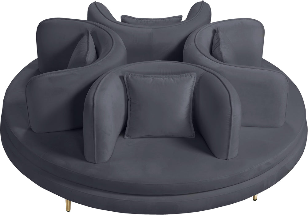 Circlet Grey Velvet Round Sofa Settee