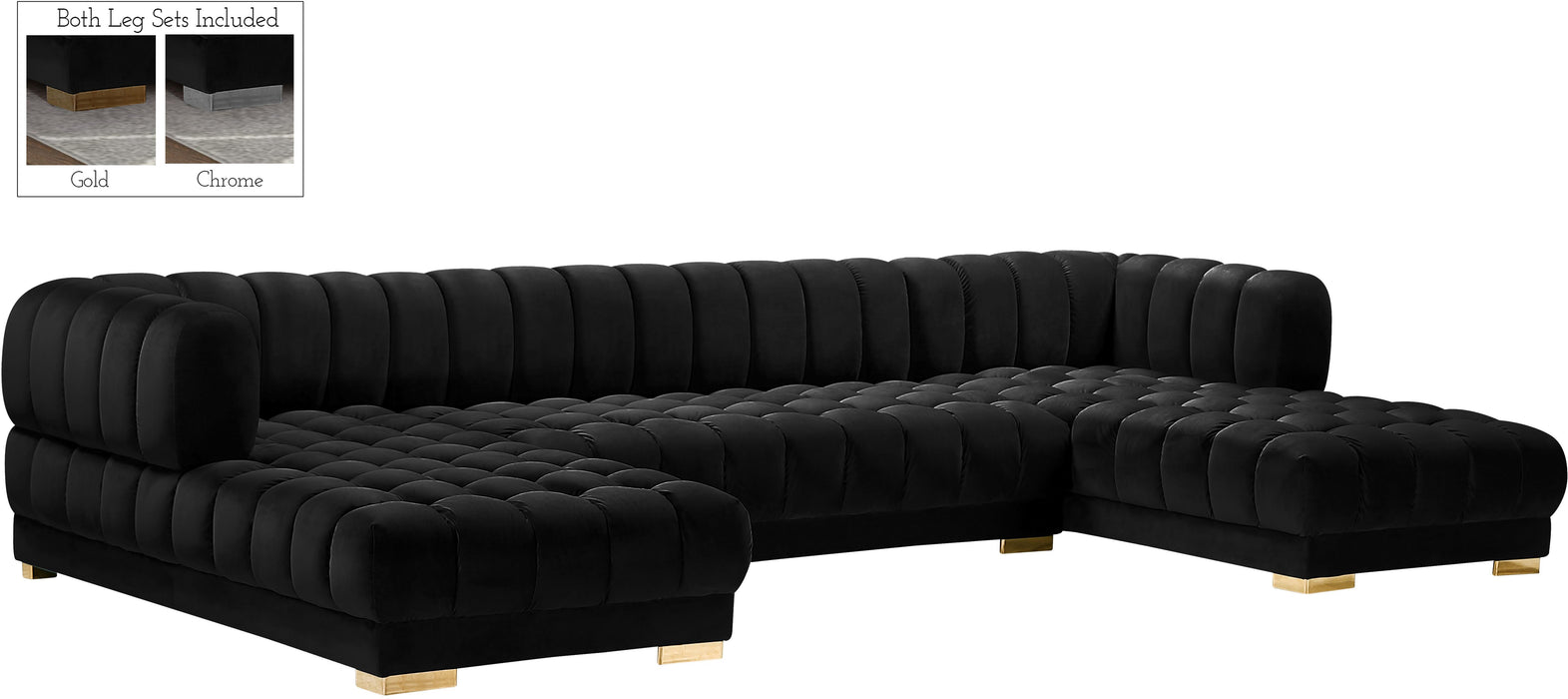 Gwen Black Velvet 3pc. Sectional (3 Boxes) image