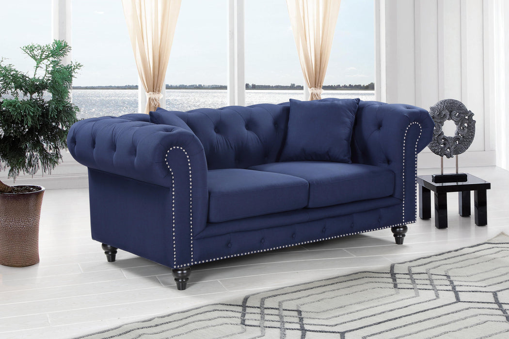 Chesterfield Navy Linen Loveseat