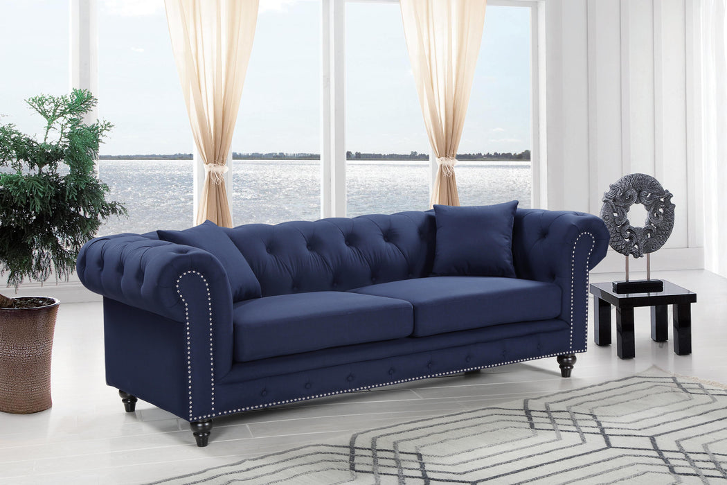 Chesterfield Navy Linen Sofa