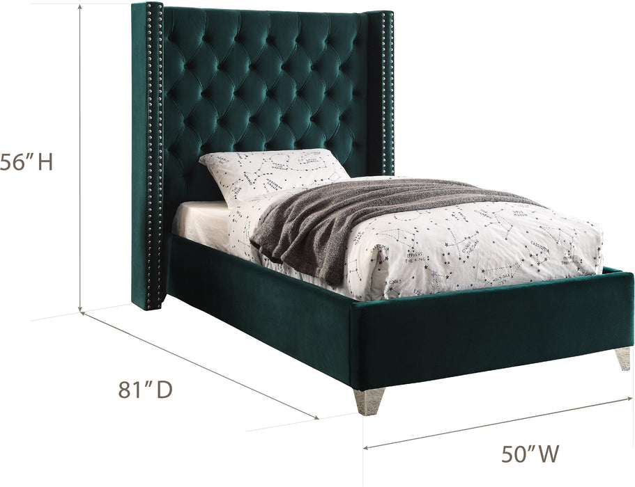 Aiden Green Velvet Twin Bed