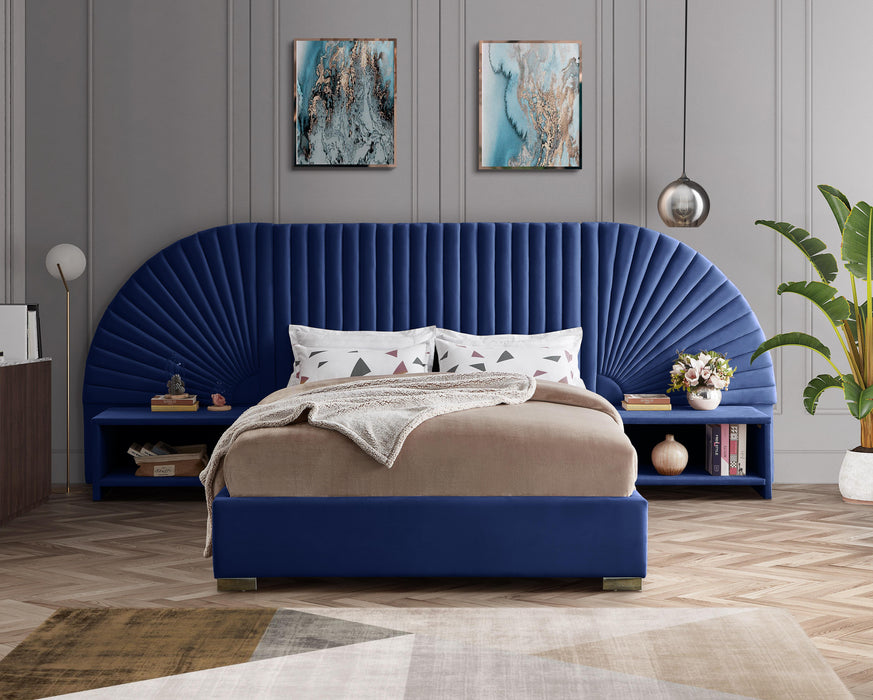 Cleo Navy Velvet King Bed (3 Boxes)