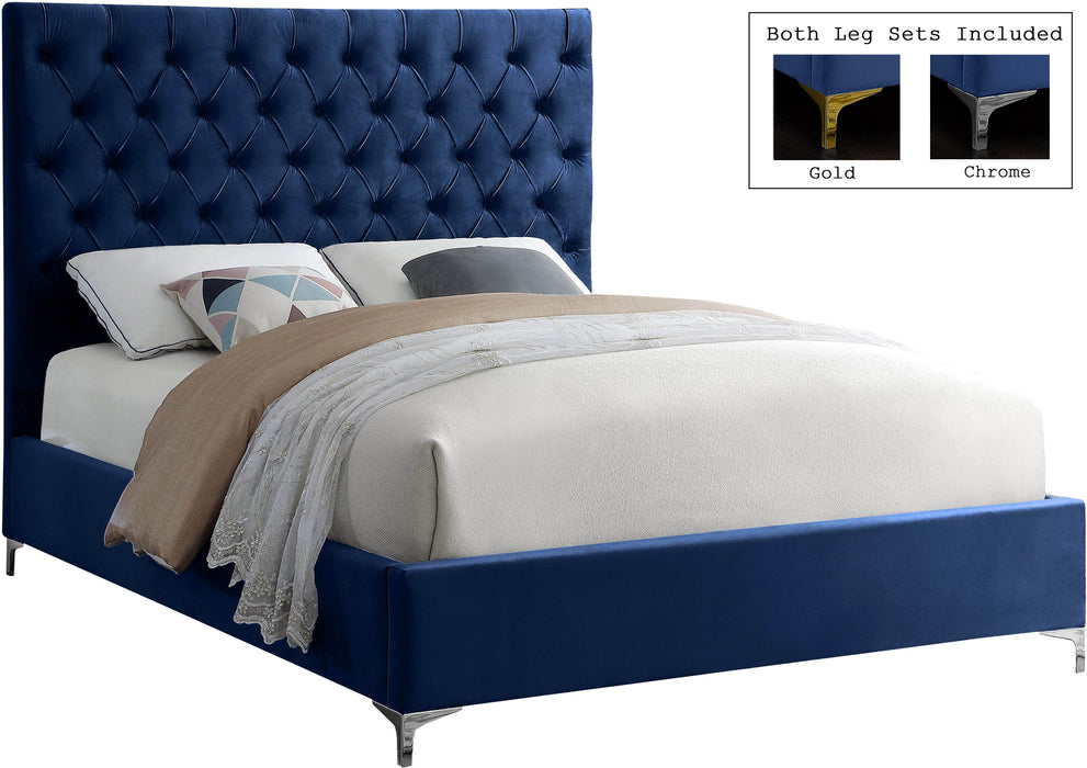 Cruz Navy Velvet Full Bed