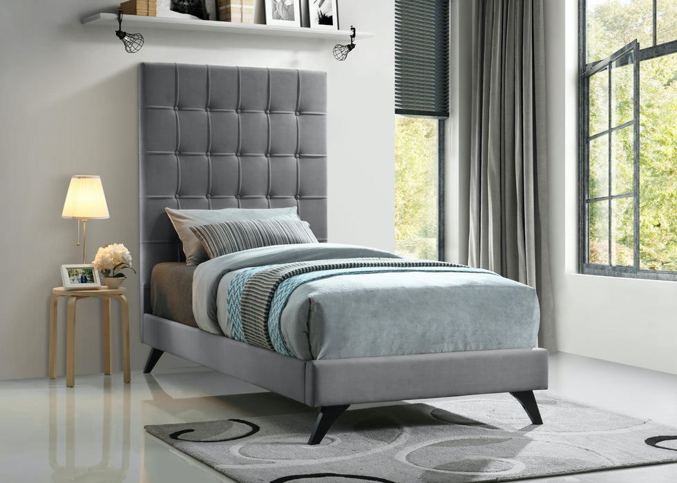 Elly Grey Velvet Twin Bed