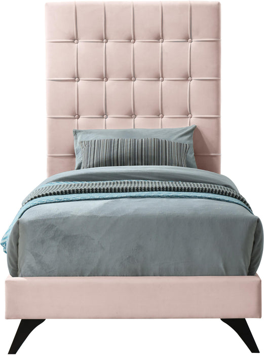 Elly Pink Velvet Twin Bed