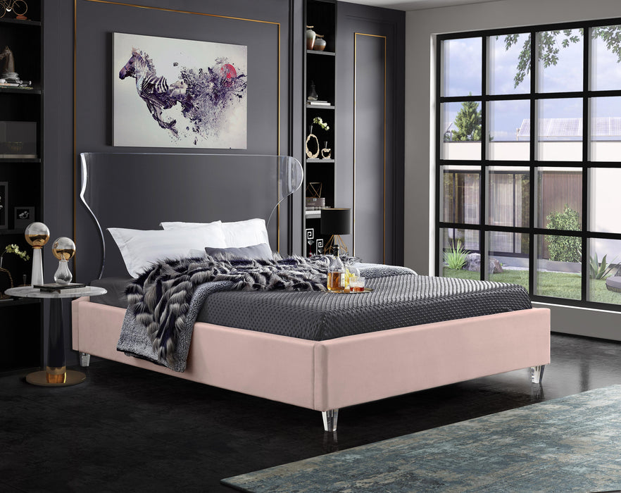 Ghost Pink Velvet Queen Bed