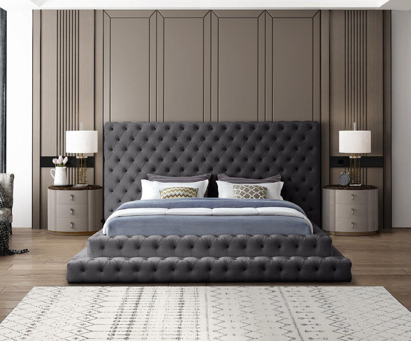 Revel Grey Velvet King Bed (3 Boxes)