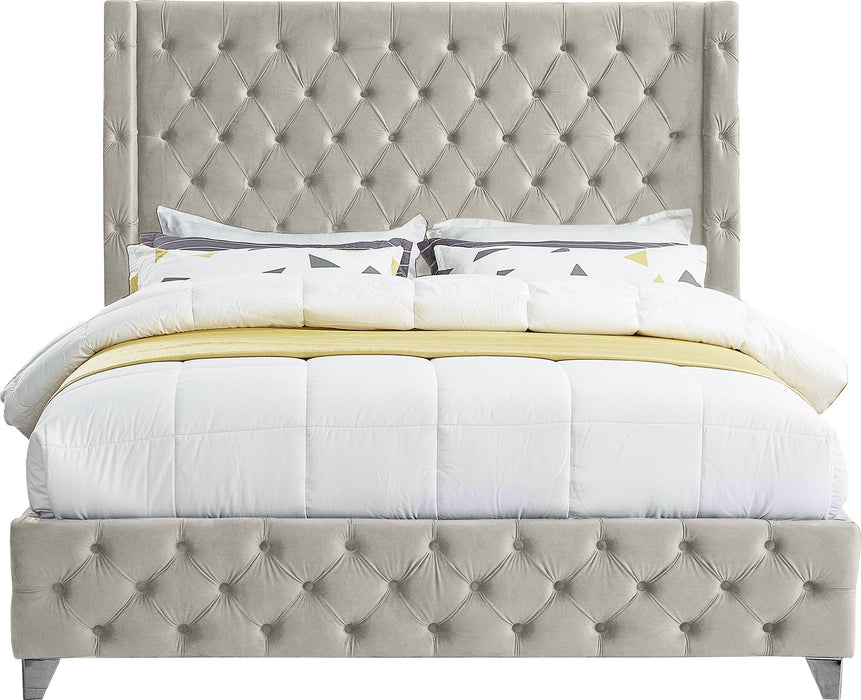 Savan Cream Velvet Full Bed