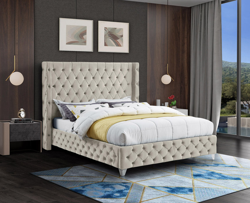 Savan Cream Velvet Queen Bed