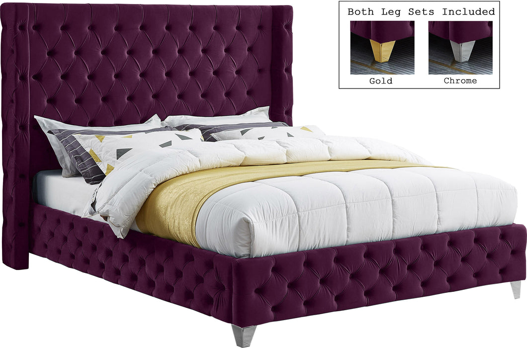 Savan Purple Velvet Full Bed