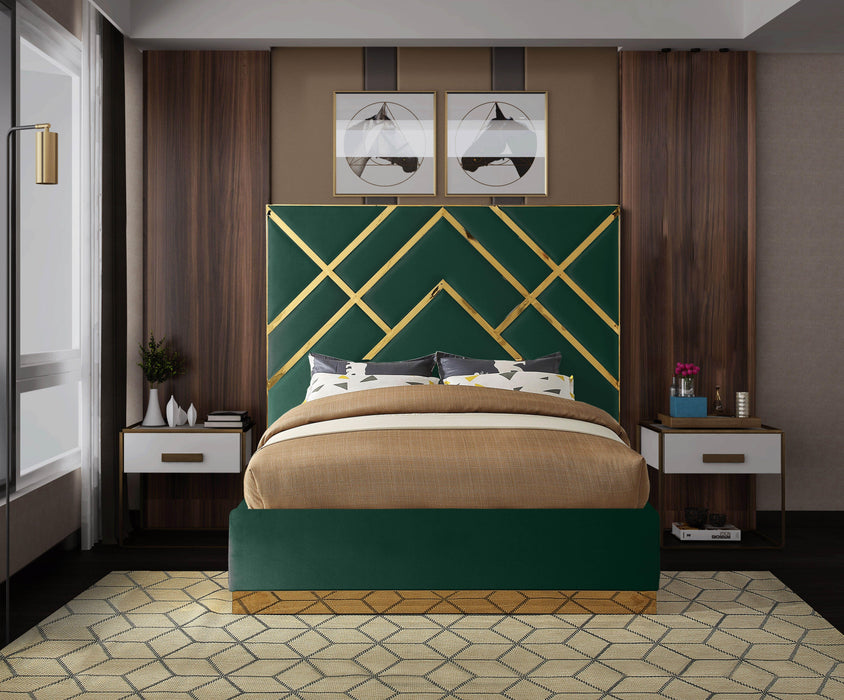 Vector Green Velvet Queen Bed