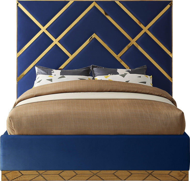 Vector Navy Velvet Queen Bed