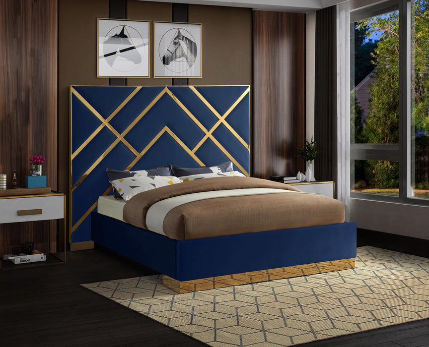 Vector Navy Velvet Queen Bed