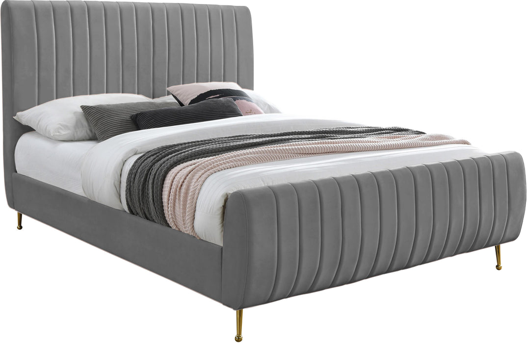 Zara Grey Velvet King Bed (3 Boxes) image